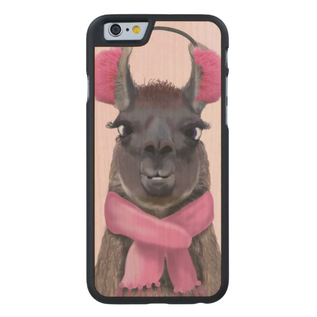 Capa De Madeira Para iPhone, Carved Chilly Llama Pink (Verso)