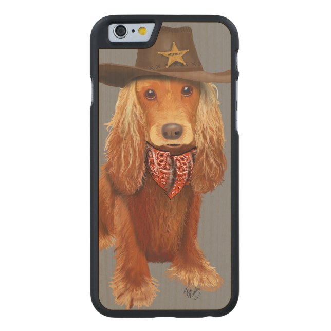 Capa De Madeira Para iPhone, Carved Cocker Spaniel Cowboy (Verso)