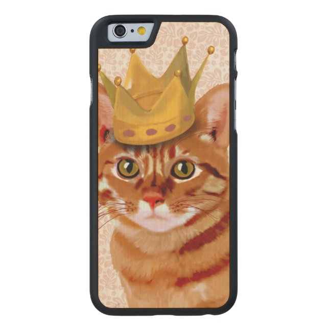 Capa De Madeira Para iPhone, Carved Ginger Cat com Retrato Coroa (Verso)