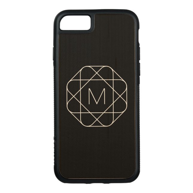 Capa De Madeira Para iPhone, Carved Monograma Geométrico Negro (Verso)