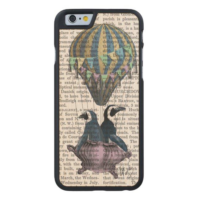 Capa De Madeira Para iPhone, Carved Pinguins voadores (Verso)