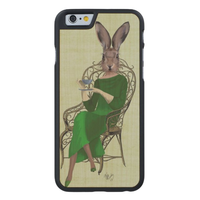 Capa De Madeira Para iPhone, Carved Rabbit Bella Tomando Chá 3 (Verso)