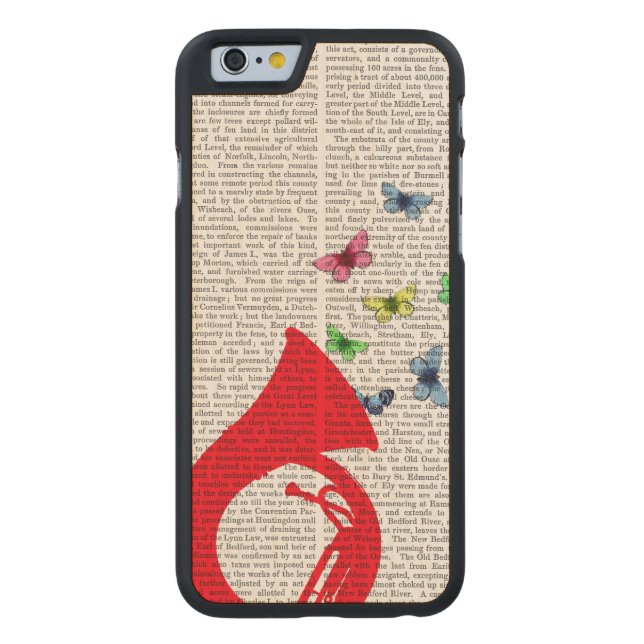 Capa De Madeira Para iPhone, Carved Tuba com borboletas (Verso)