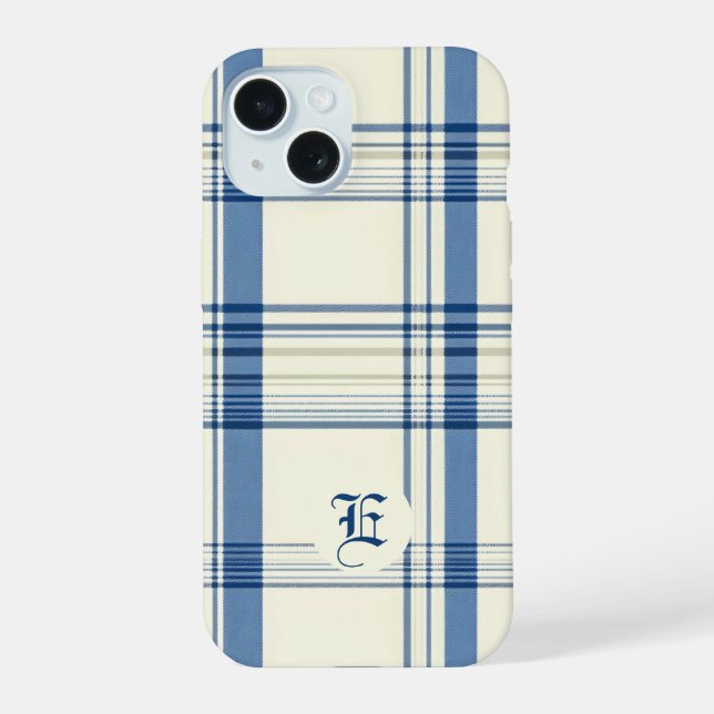 Capa de telefone azul clássico e Xadrez creme (Verso)