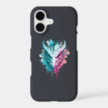 Capa de Telefone com Dragão Rosa Ciano em Aquarela