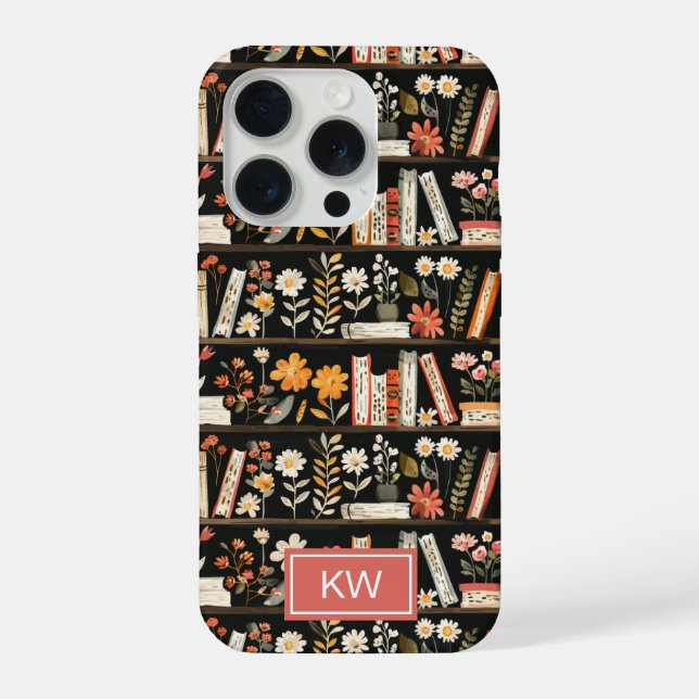 Capa de telefone com estante de livros florais per (Verso)