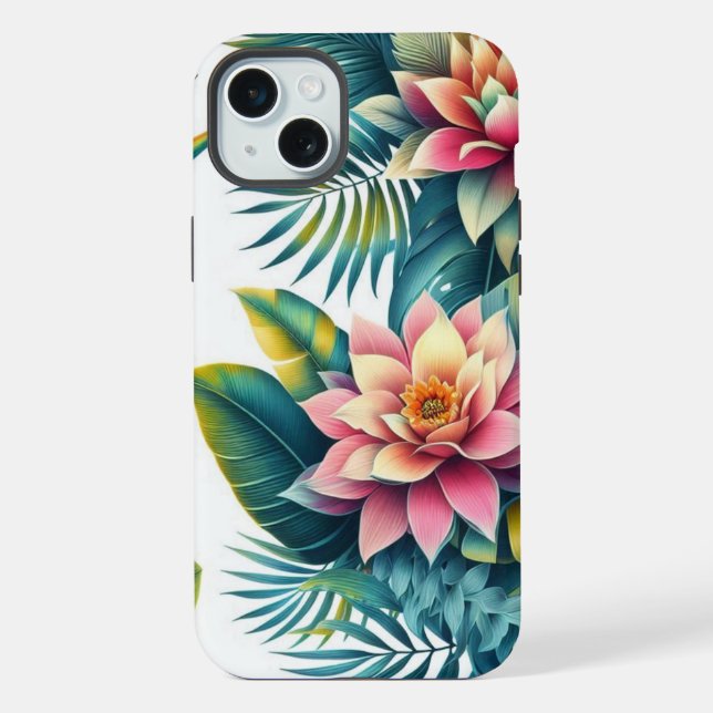 Capa de telefone com folhas e flores tropicais (Verso)