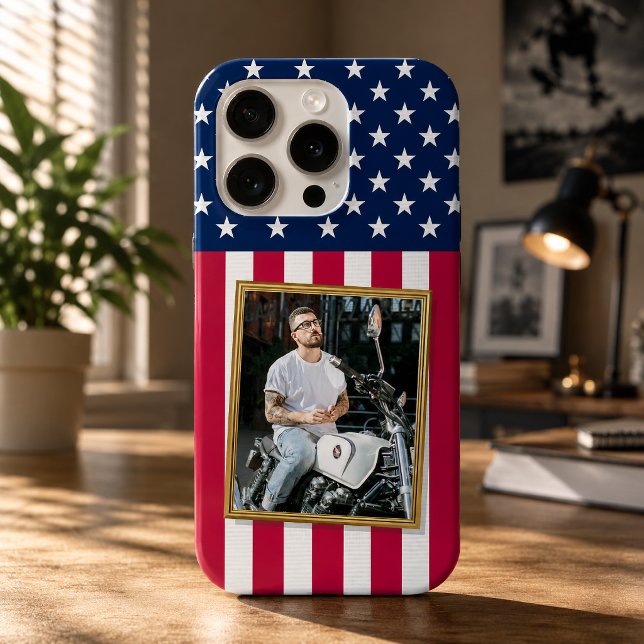 Capa de telefone com foto personalizada, bandeira  (Custom Photo Phone Case, USA Flag Patriotic iPhone Case)