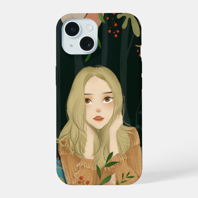 Capa de Telefone com Ilustração de Garota Bonita (Verso)