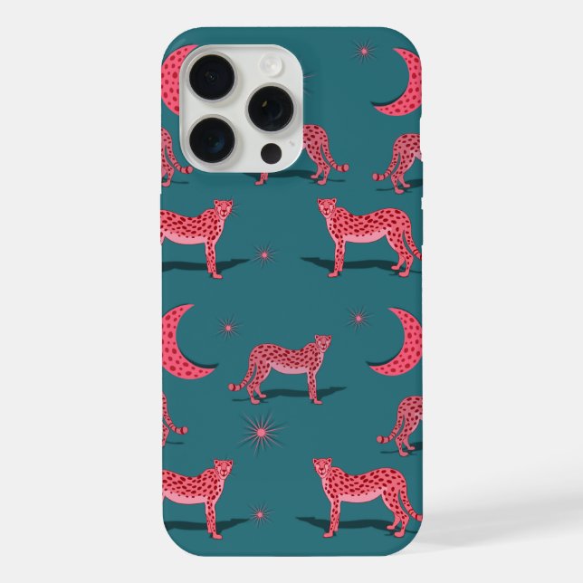Capa de telefone com onça boho azul-petróleo e lua (Verso)