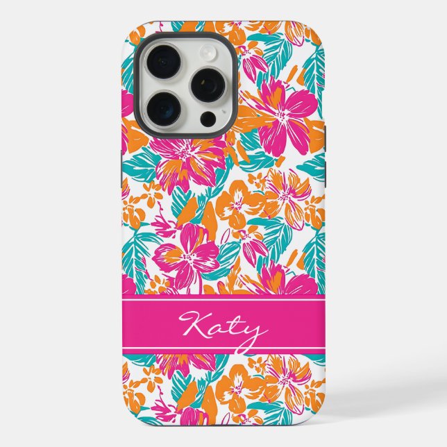 Capa de Telefone com Padrão Floral Brilhante (Nome (Verso)