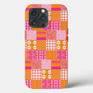 Capa de telefone com remendo floral rosa e laranja