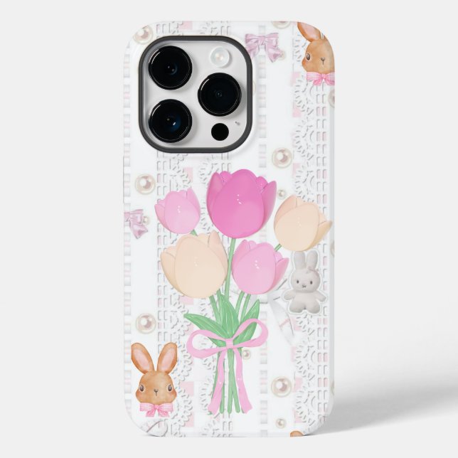 Capa de telefone Coquette Bunny – Branco e floral (Verso)