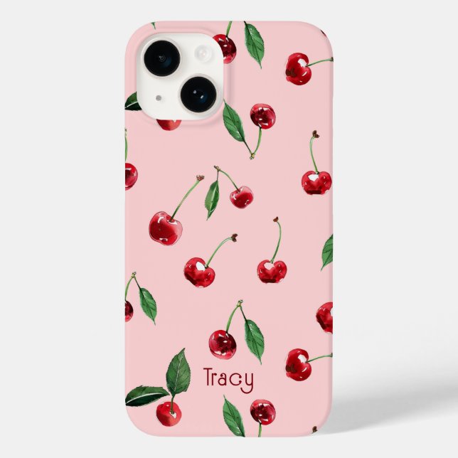 Capa de telefone de cereja personalizada, rosa (Verso)