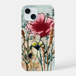 Capa de telefone de flor selvagem de mídia mista