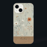 Capa de telefone de flor selvagem personalizada<br><div class="desc">Proteja seu telefone com este sofisticado design personalizado floral moderno. Personalize este caso com um nome no fundo da capa de telefone dentro da lenha. Este design floral é sofisticado, moderno e elegante com o seu elemento floral e equilibrado com o tom de madeira quente. Opção de telefone: exemplo mostrado...</div>
