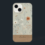 Capa de telefone de flor selvagem personalizada<br><div class="desc">Proteja seu telefone com este sofisticado design personalizado floral moderno. Personalize este caso com um nome no fundo da capa de telefone dentro da lenha. Este design floral é sofisticado, moderno e elegante com o seu elemento floral e equilibrado com o tom de madeira quente. Opção de telefone: exemplo mostrado...</div>