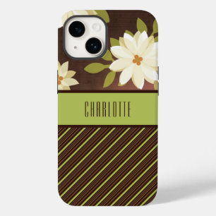 Capa de telefone de Flores Bonito Castanho e Verde