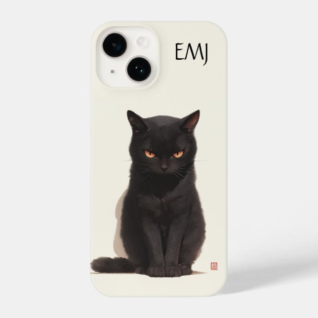 Capa de telefone de Gato Negro | Personalizável (Verso)