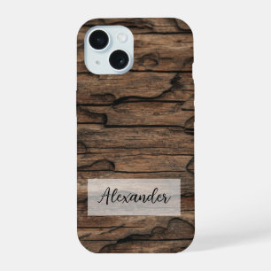 Capa de telefone de madeira com cristas e imperfei