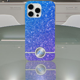 Capa de telefone de monograma cintilante azul