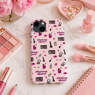 Capa de telefone de padrão de maquiagem rosa