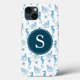 Capa de telefone de praia em monograma azul