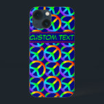 Capa de telefone de Sinal de Paz do Arco-Íris com<br><div class="desc">Padrão de símbolo de paz caixa de telefone celular em cores arco-íris com bloco de texto editável.  Disponível para iPhone,  Galaxy e outros modelos populares de smartphone e tablet.</div>