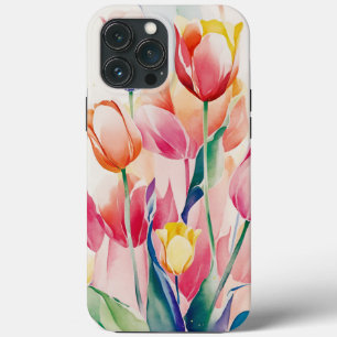 Capa de telefone de tulipas de estilo aquarela
