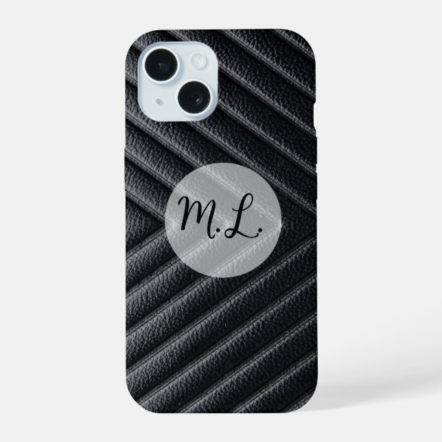 Capa de Telefone em Couro Preto com Padrão Chevron (Verso)