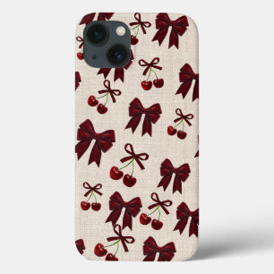 Capa de Telefone Estética Cereja & Laço Fofa 🎀🍒✨