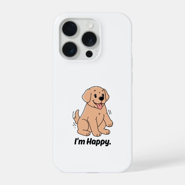 Capa de telefone "Estou Feliz" com cachorro Golden (Verso)