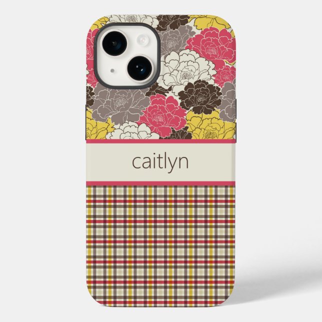 Capa de telefone Floral e Xadrez Personalizada (Verso)
