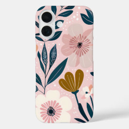 Capa de telefone Floral Feminina Rosa Suave e Teal