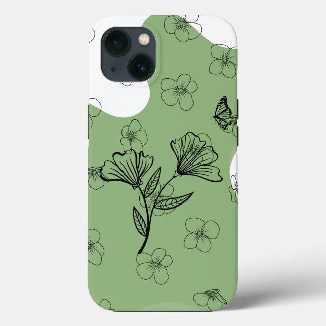 Capa de telefone floral verde e borboleta (Verso)