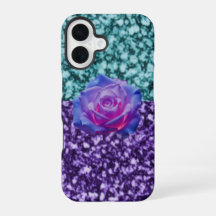 Capa de telefone Iphone 16 Gliter com uma rosa.