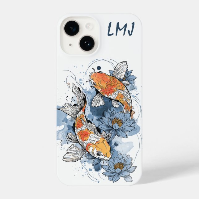 Capa de telefone Koi Fish & Lotus - Personalizável (Verso)