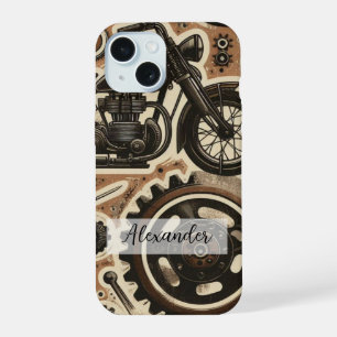 Capa de Telefone Moto Retrô e Engrenagens