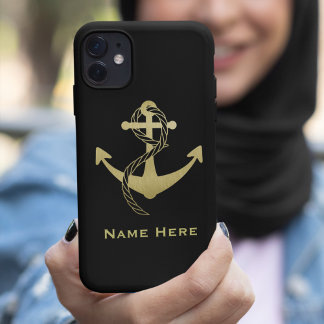 Capa de telefone Náutica Personalizada Dourada e P