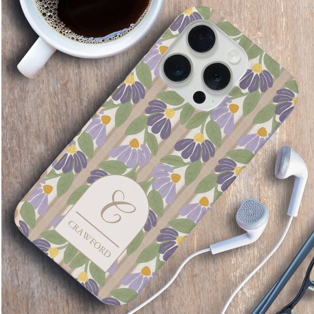 Capa de telefone personalizada com listras florais (Floral Striped Phone Case from Blissful Learning)