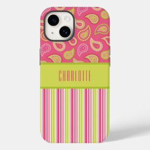 Capa de telefone Pink e Green Paisley Strips