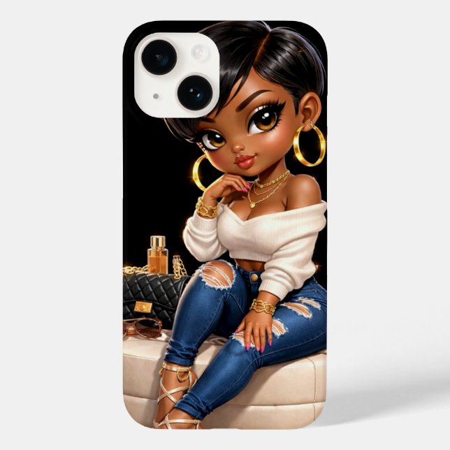 Capa de Telefone Preta Menina – Estética de Luxo (Verso)