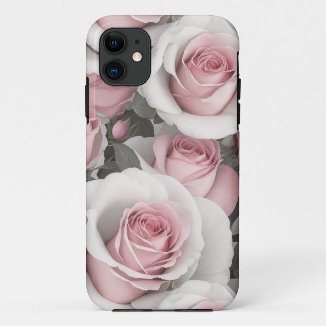 Capa de telefone rosa e rosas brancas (Verso)