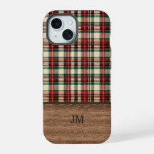 Capa de telefone xadrez com monograma de madeira