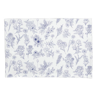 Capa de Travesseiro Floral Azul e Branco
