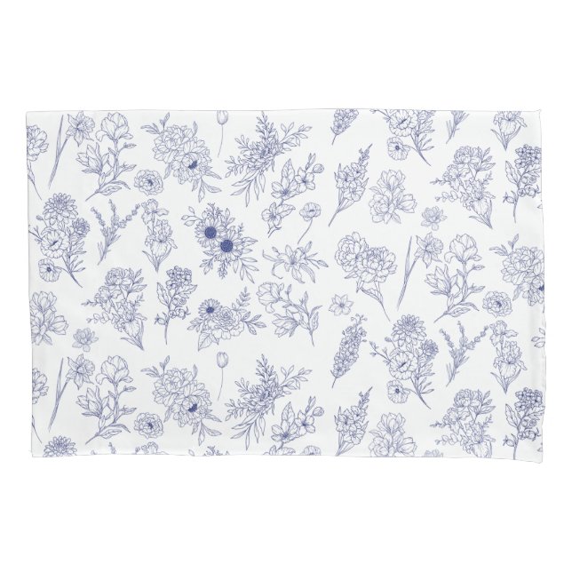 Capa de Travesseiro Floral Azul e Branco (Frente-Esquerda)