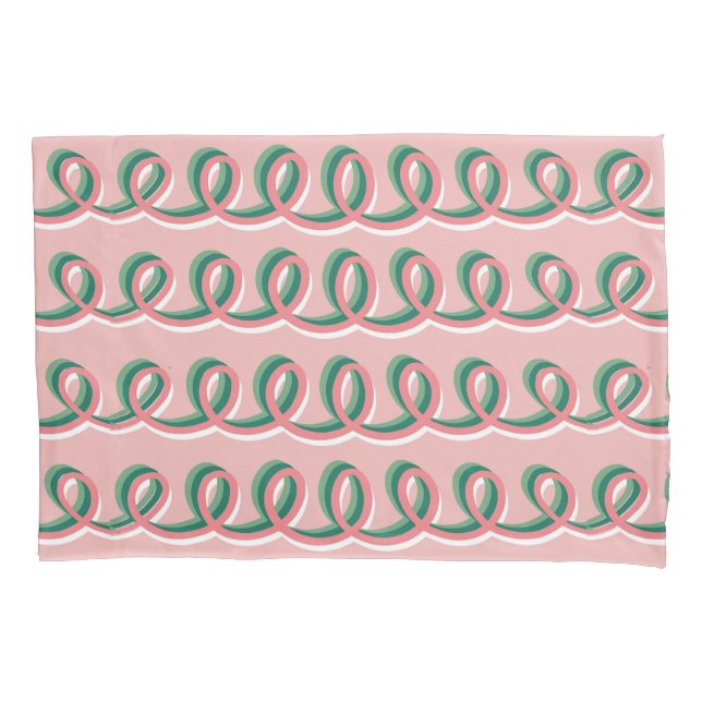 Capa de Travesseiro Rosa e Verde com Laços Fofos (Frente-Esquerda)