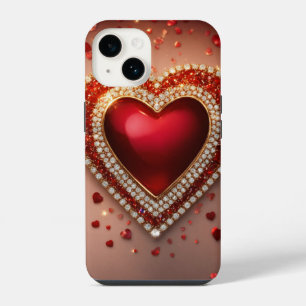 Capa dura para iPhone 14, brilhante com coração am