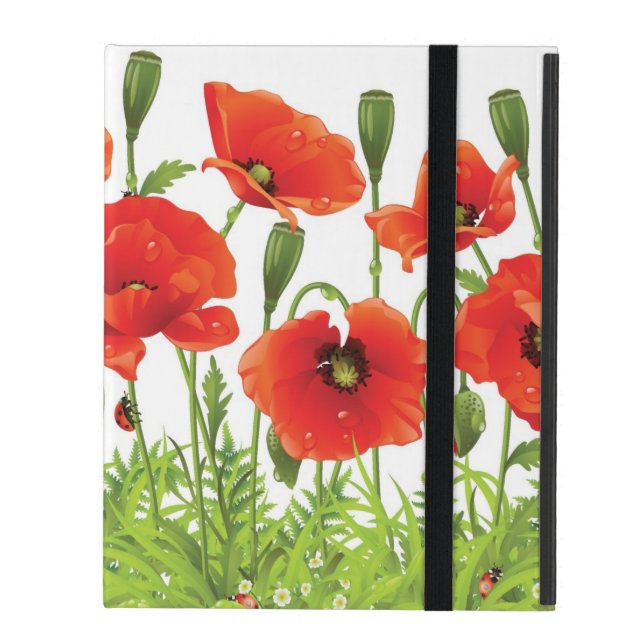 Capa iPad Beira horizontal com papoila vermelha (Frente fechado)