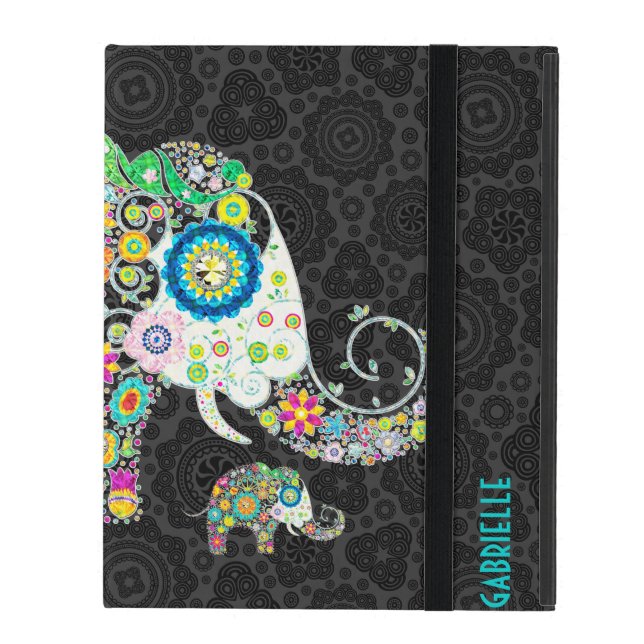 Capa iPad Elefante Floral Colorido (Frente fechado)